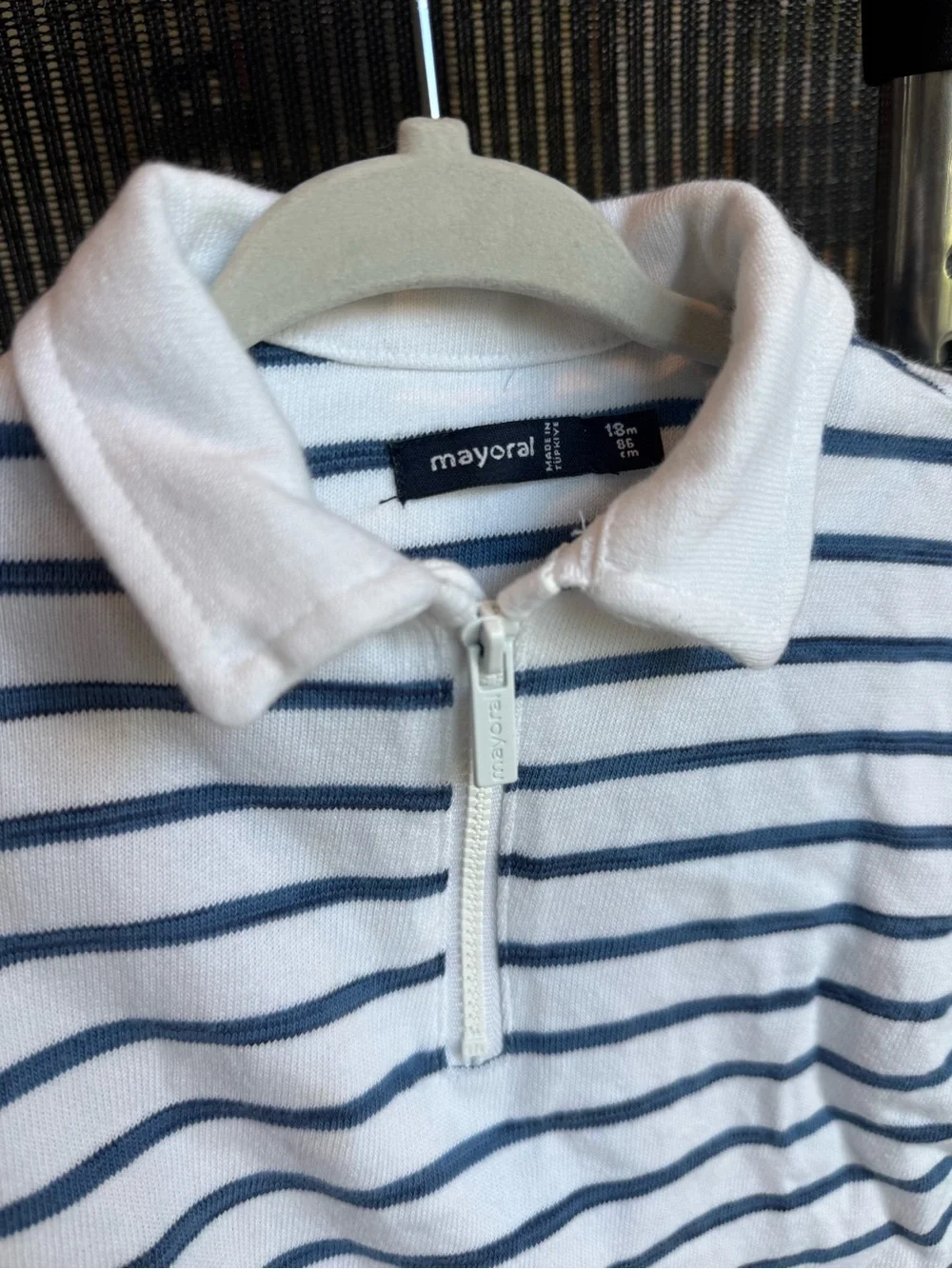 Mayoral White and Navy Striped Half-Zip Pullover